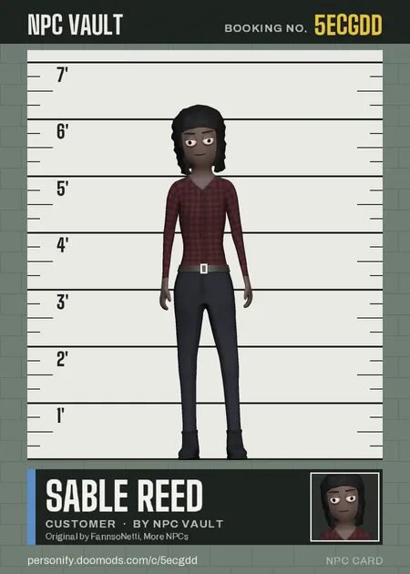 Sable Reed, customer, on the height chart