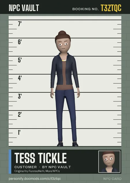 Tess Tickle, customer, on the height chart